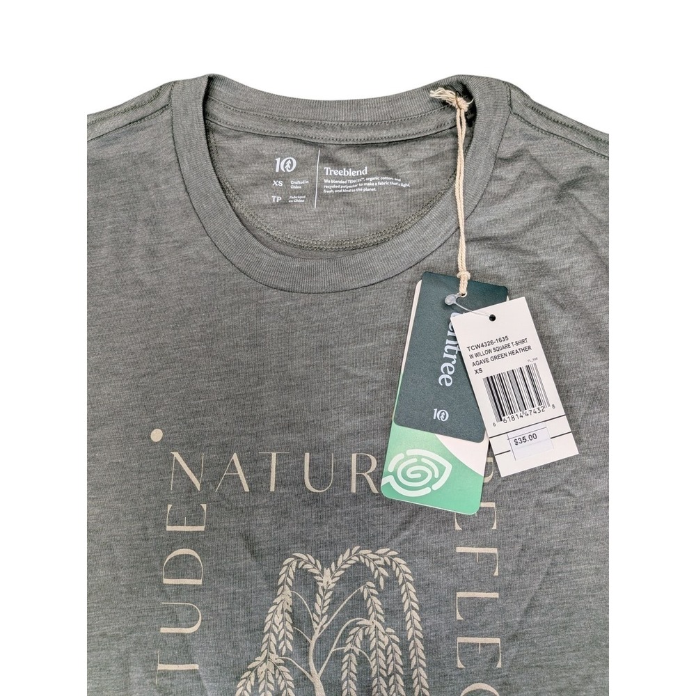 tentree Women XS Willow Square T-Shirt Agave Green Heather Nature Graphic NWT - Picture 3 of 8